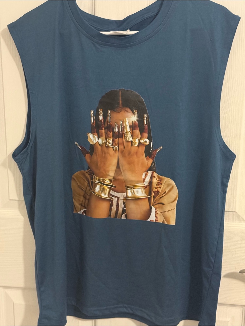 Sleeveless Graphic Muscle Tank - Teal Blue